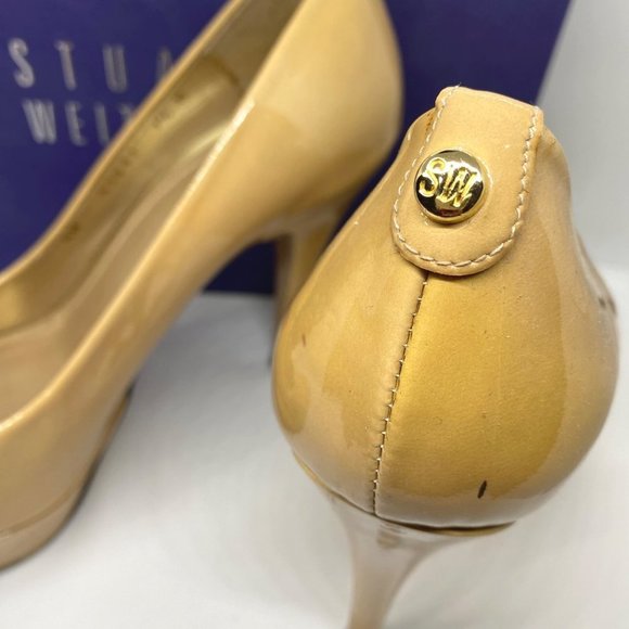 Stuart Weitzman beige platform peep toe pumps heels size 7.5 Nulille Adobe Anili - Picture 2 of 11